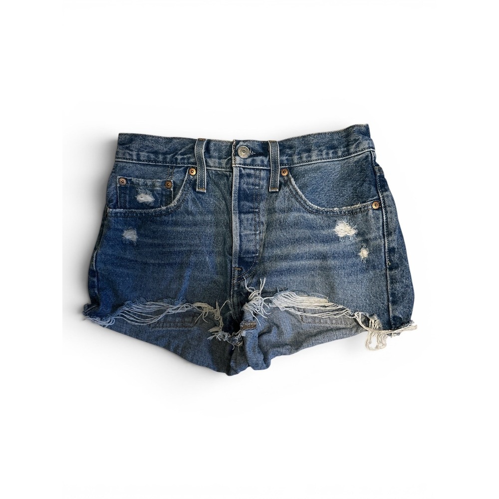 Levis 501 Cutoff Shorts Sz 26 27 High Rise Button Fly Boho Distressed Denim